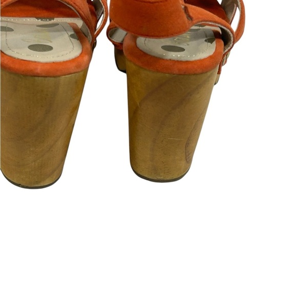 Boden Womens Size 6 (37) Suede Wood Chunky Heel Sandals Orange Y2K 90's  Summer - Picture 9 of 12